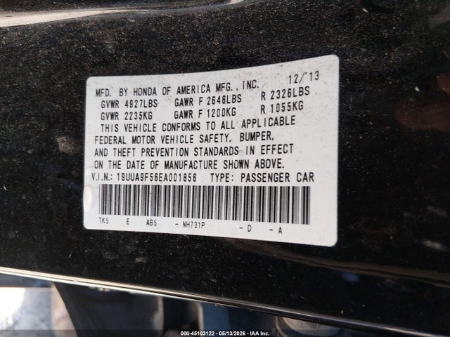 45103122 :رقم المزاد ، 19UUA9F56EA001856 vin ، 2014 Acura Tl 3.7 مزاد بيع