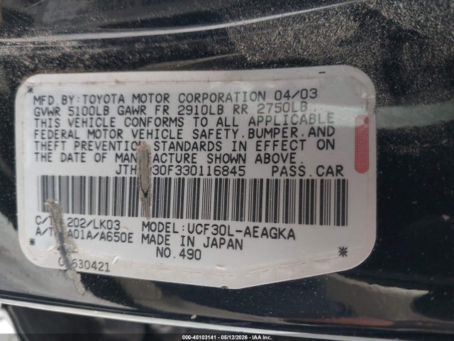 Продажа на аукционе авто 2003 Lexus Ls 430, vin: JTHBN30F330116845, номер лота: 45103141