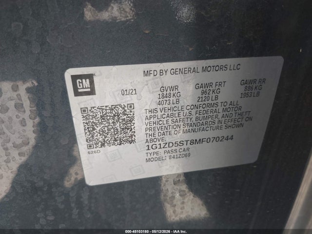 1G1ZD5ST8MF070244 Chevrolet Malibu Fwd Lt
