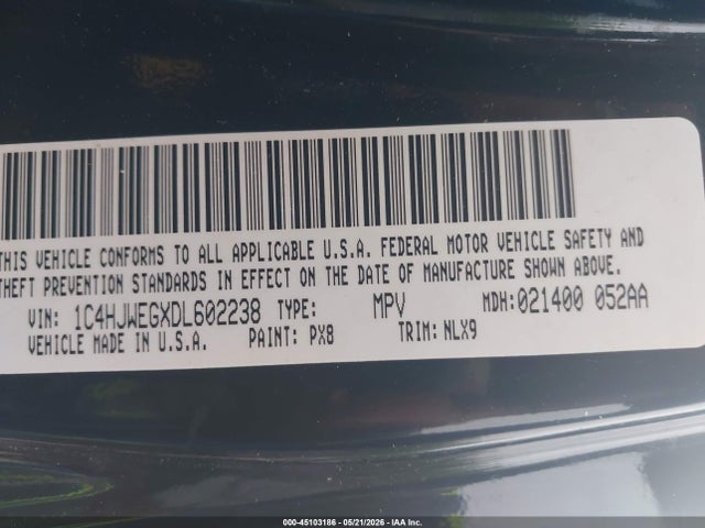 Auction sale of the 2013 Jeep Wrangler Unlimited Moab, vin: 1C4HJWEGXDL602238, lot number: 45103186