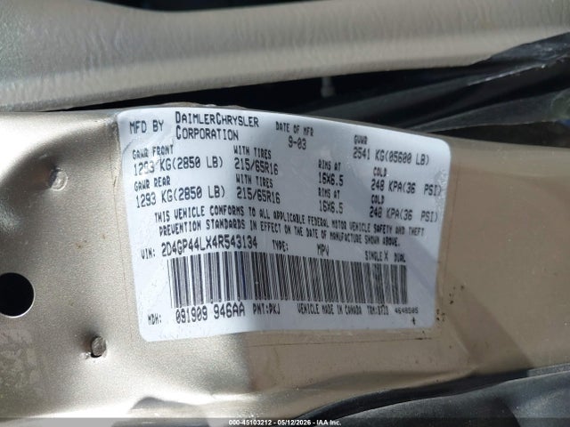 Продаж на аукціоні авто 2004 Dodge Grand Caravan Sxt, vin: 2D4GP44LX4R543134, номер лоту: 45103212