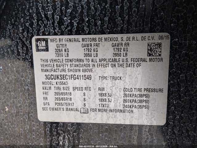 3GCUKSEC1FG411549 Chevrolet Silverado 1500 2lz