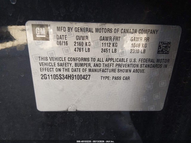 Chevrolet IMPALA 1LT 2017 2G1105S34H9100427 Image 9