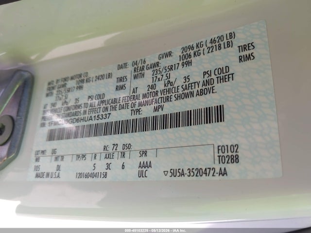 1FMCU0GD6HUA15337 Ford ESCAPE SE