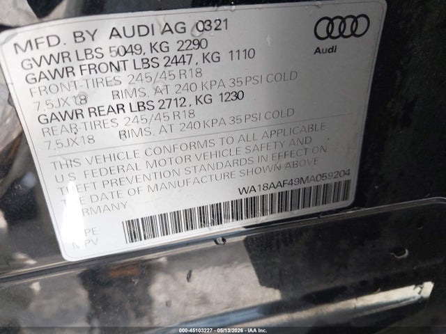 WA18AAF49MA059204 Audi A4 Allroad Premium Plus 45 Tfsi Quattro S Tronic