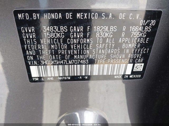 3HGGK5H47LM707483 Honda FIT LX