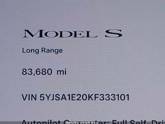 Aukcja sprzedaży 2019 Tesla Model S 100d/75d/long Range/standard Range, vin: 5YJSA1E20KF333101, numer aukcji: 45103235