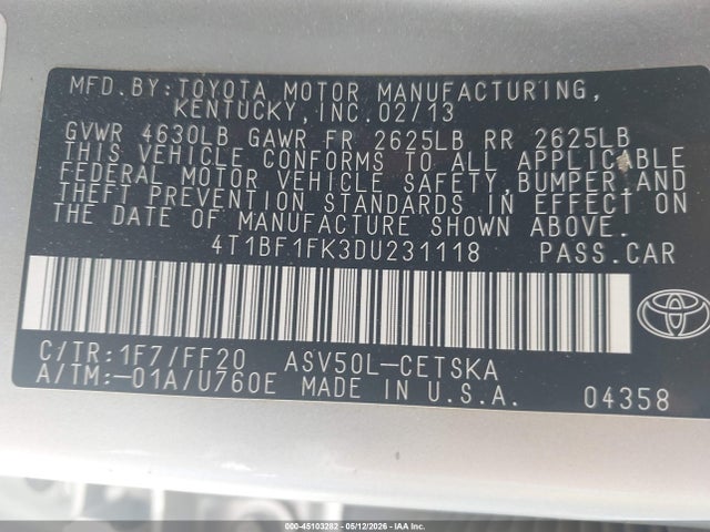 Продажа на аукционе авто 2013 Toyota Camry Se, vin: 4T1BF1FK3DU231118, номер лота: 45103282