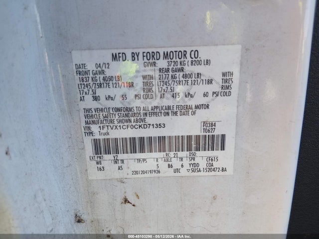 Aukcja sprzedaży 2012 Ford F-150 Xl, vin: 1FTVX1CF0CKD71353, numer aukcji: 45103298