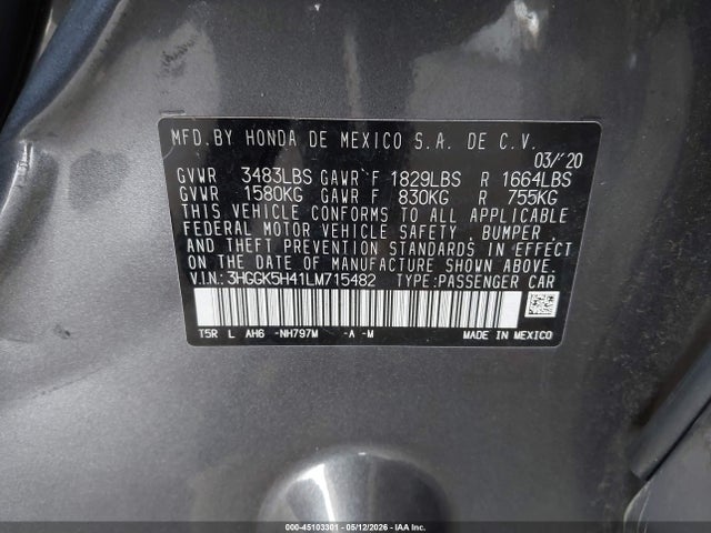 Honda FIT LX 2020 3HGGK5H41LM715482 Image 9