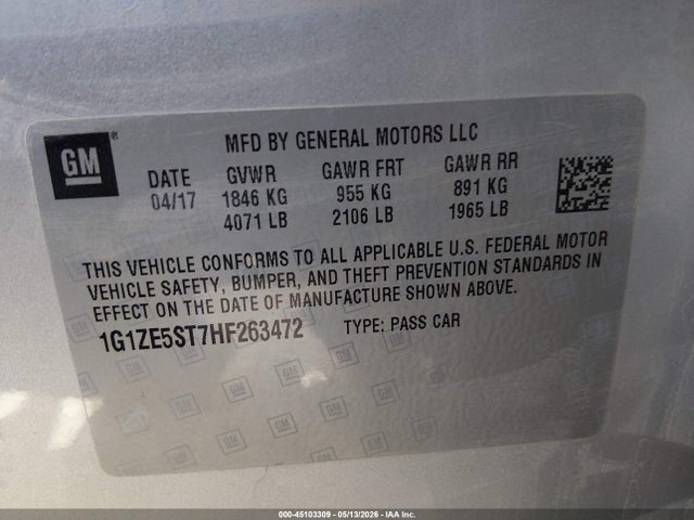Chevrolet MALIBU 1LT 2017 1G1ZE5ST7HF263472 Image 9