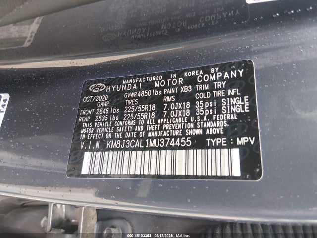 Продаж на аукціоні авто 2021 Hyundai Tucson Ultimate, vin: KM8J3CAL1MU374455, номер лоту: 45103353