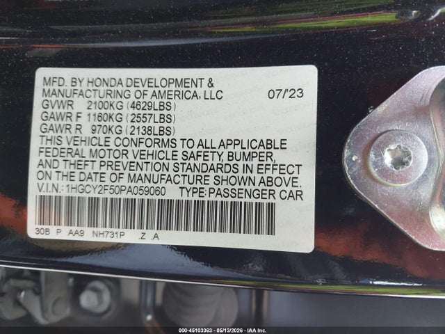 1HGCY2F50PA059060 Honda Accord Hybrid Sport