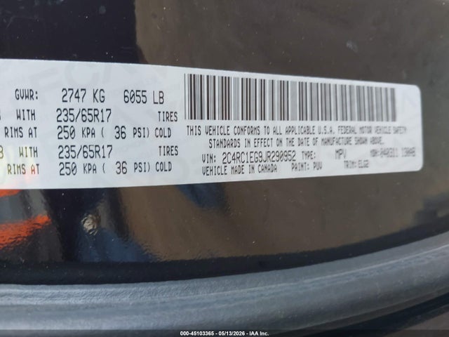 Aukcja sprzedaży 2018 Chrysler Pacifica Touring L Plus, vin: 2C4RC1EG9JR290952, numer aukcji: 45103365