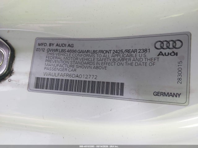 Aukcja sprzedaży 2013 Audi A5 2.0t Premium, vin: WAULFAFR6DA012772, numer aukcji: 45103393