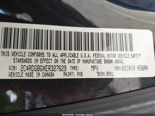 Продажа на аукционе авто 2014 Dodge Grand Caravan Se, vin: 2C4RDGBGXER327629, номер лота: 45103466