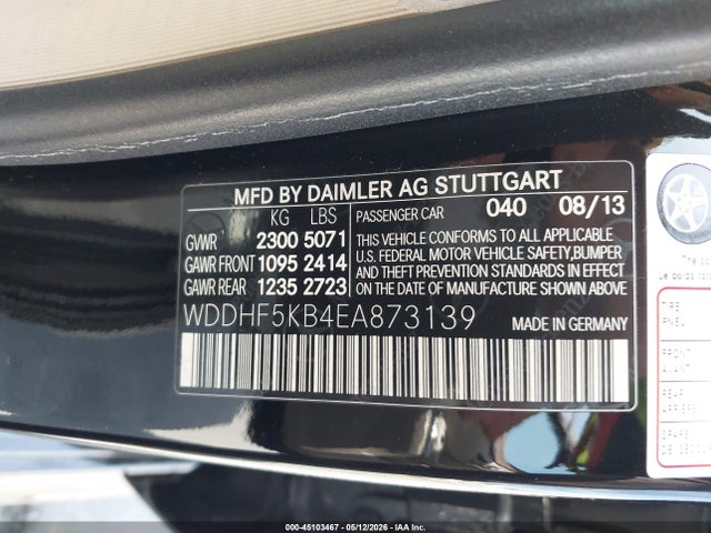 45103467 :رقم المزاد ، WDDHF5KB4EA873139 vin ، 2014 Mercedes-benz E 350 مزاد بيع