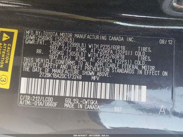 2013 Lexus Rx 350 მანქანა იყიდება აუქციონზე, vin: 2T2BK1BA2DC173248, აუქციონის ნომერი: 45103477