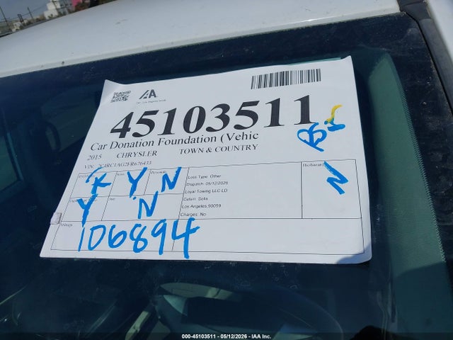 Продаж на аукціоні авто 2015 Chrysler Town & Country Lx, vin: 2C4RC1AG2FR676433, номер лоту: 45103511