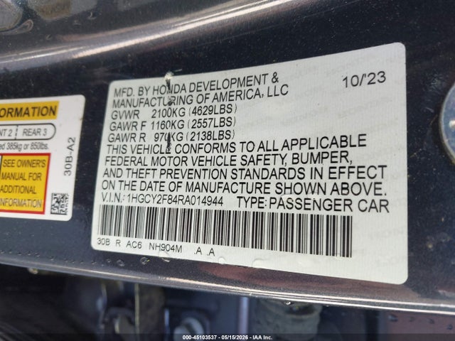 1HGCY2F84RA014944 Honda Accord Hybrid Touring