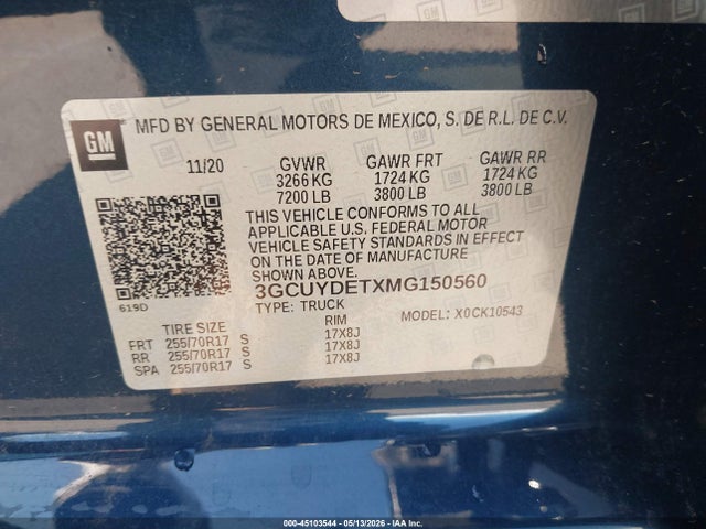 3GCUYDETXMG150560 Chevrolet Silverado 1500 4wd Short Bed Lt
