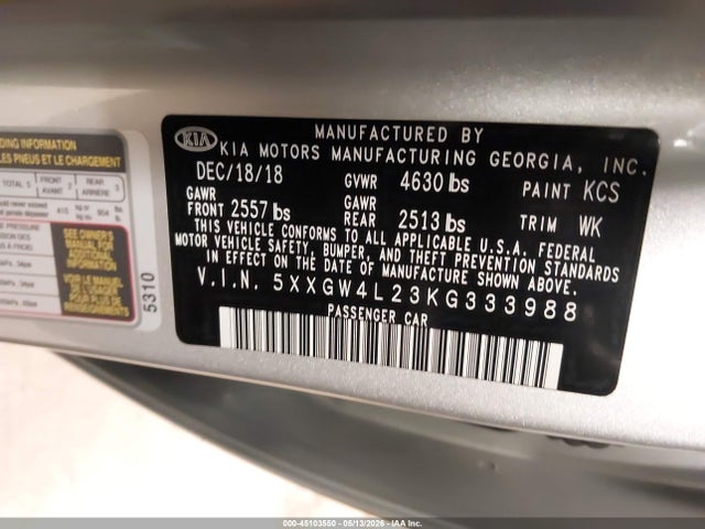 Продаж на аукціоні авто 2019 Kia Optima Sx Turbo, vin: 5XXGW4L23KG333988, номер лоту: 45103550