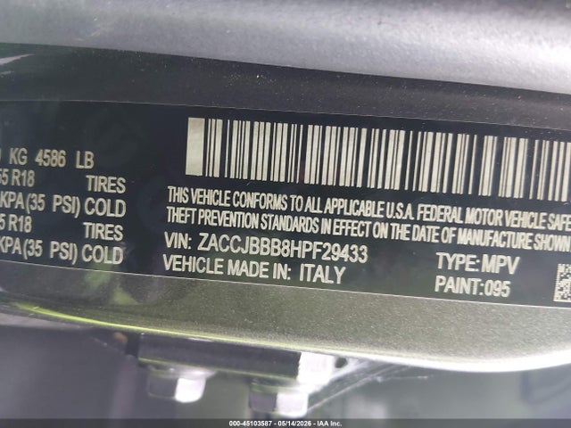 45103587 :رقم المزاد ، ZACCJBBB8HPF29433 vin ، 2017 Jeep Renegade Latitude 4x4 مزاد بيع