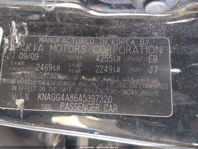 45103593 :رقم المزاد ، KNAGG4A86A5397320 vin ، 2010 Kia Optima Lx مزاد بيع