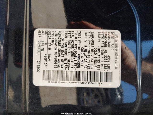 Продаж на аукціоні авто 2011 Nissan Rogue S, vin: JN8AS5MT9BW560829, номер лоту: 45103602