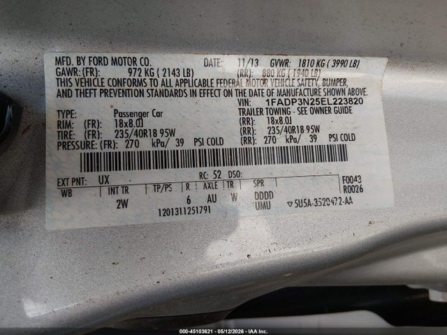 Aukcja sprzedaży 2014 Ford Focus Titanium, vin: 1FADP3N25EL223820, numer aukcji: 45103621