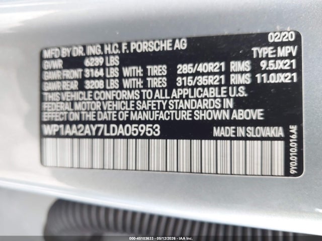 Porsche Cayenne 2020 WP1AA2AY7LDA05953 Image 9