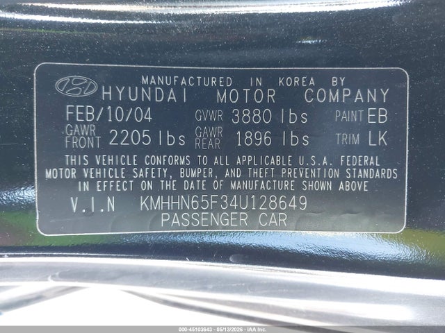 Продажа на аукционе авто 2004 Hyundai Tiburon Gt V6/gt V6 Special Edition, vin: KMHHN65F34U128649, номер лота: 45103643