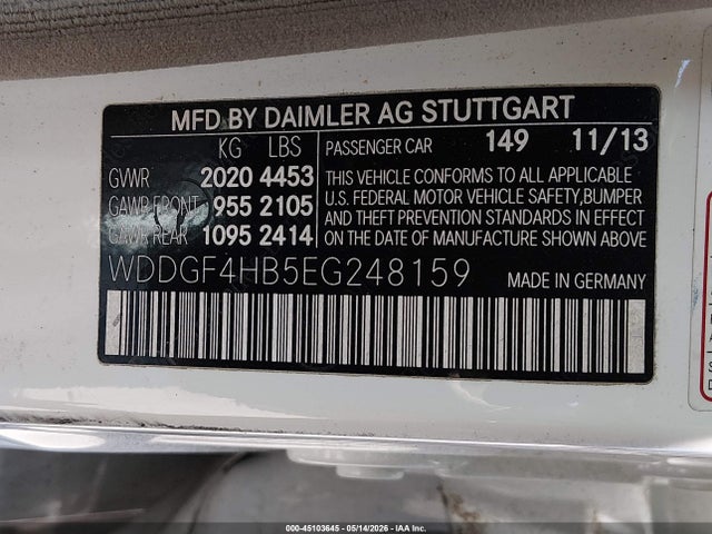 45103645 :رقم المزاد ، WDDGF4HB5EG248159 vin ، 2014 Mercedes-benz C 250 Sport مزاد بيع