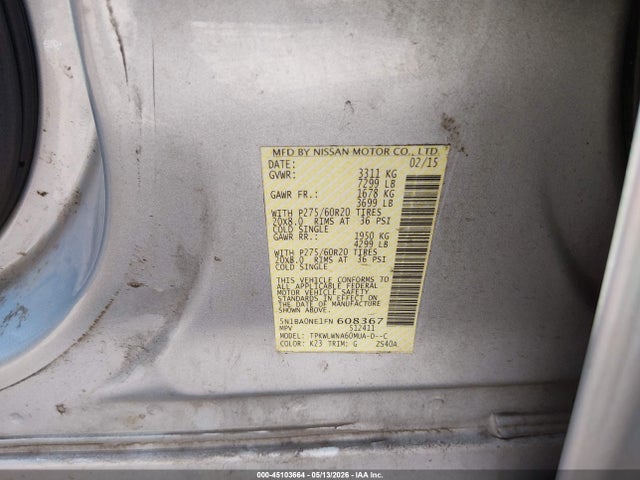 Aukcja sprzedaży 2015 Nissan Armada Platinum, vin: 5N1BA0NE1FN608367, numer aukcji: 45103664