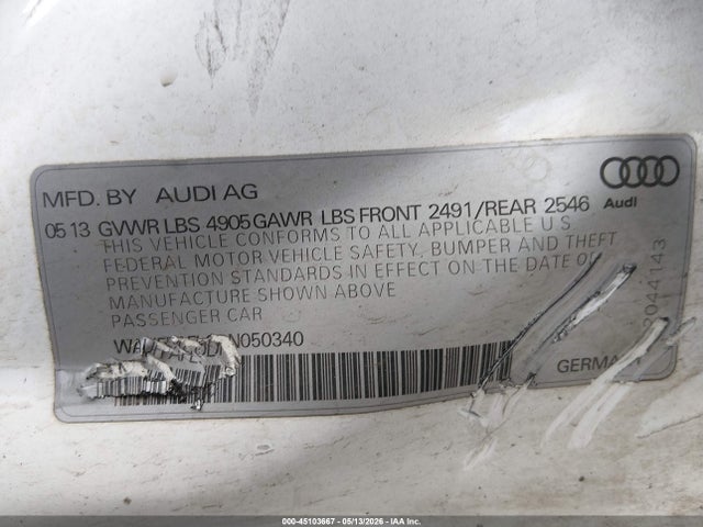 45103667 :رقم المزاد ، WAUFFAFL0DN050340 vin ، 2013 Audi A4 2.0t Premium مزاد بيع