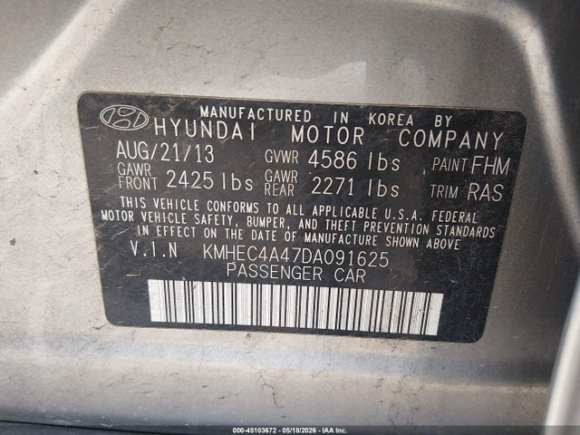Продаж на аукціоні авто 2013 Hyundai Sonata Hybrid Limited, vin: KMHEC4A47DA091625, номер лоту: 45103672