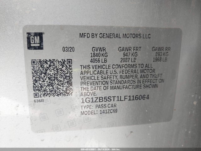 Продаж на аукціоні авто 2020 Chevrolet Malibu Fwd Ls, vin: 1G1ZB5ST1LF116064, номер лоту: 45103681