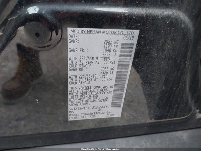 Aukcja sprzedaży 2019 Nissan Rogue Sl, vin: 5N1AT2MT6KC832404, numer aukcji: 45103682