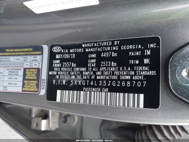 Продажа на аукционе авто 2018 Kia Optima Lx, vin: 5XXGT4L35JG268707, номер лота: 45103684