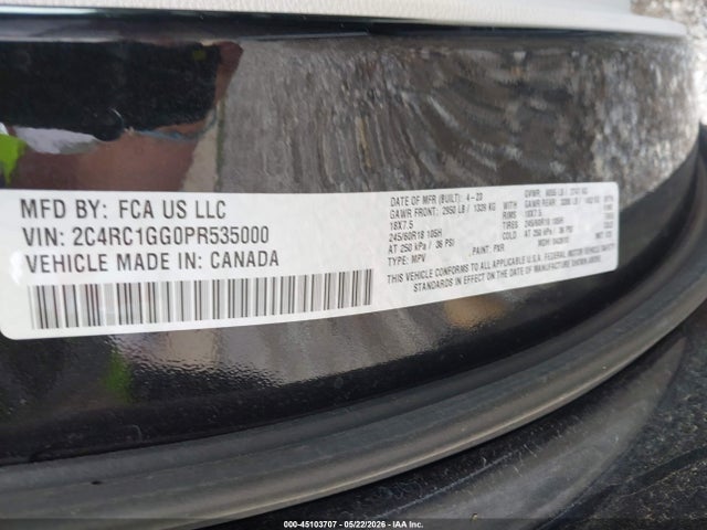 Aukcja sprzedaży 2023 Chrysler Pacifica Limited, vin: 2C4RC1GG0PR535000, numer aukcji: 45103707