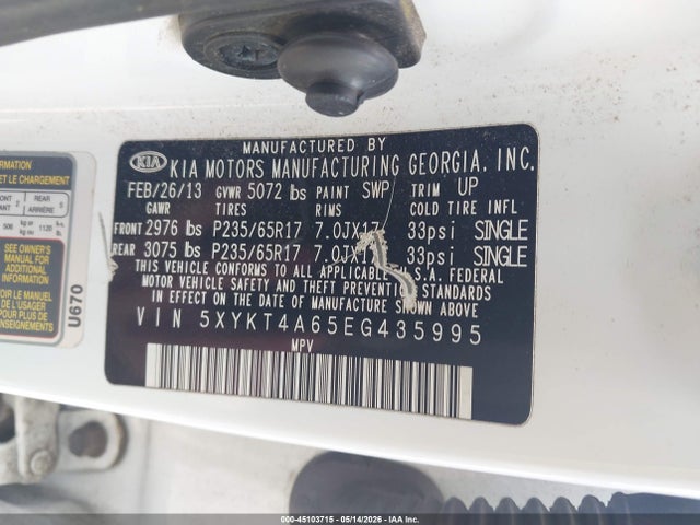 Aukcja sprzedaży 2014 Kia Sorento Lx, vin: 5XYKT4A65EG435995, numer aukcji: 45103715