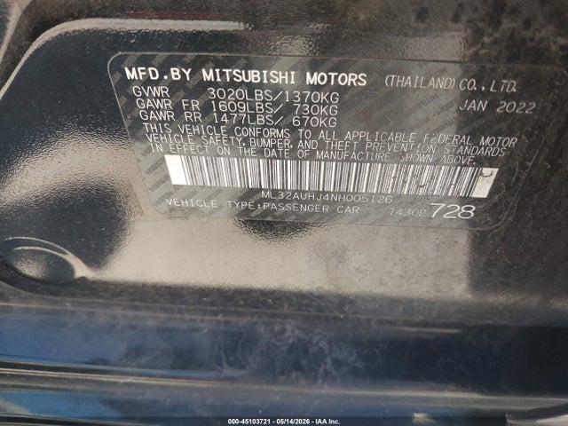 ML32AUHJ4NH005126 Mitsubishi Mirage Es/le