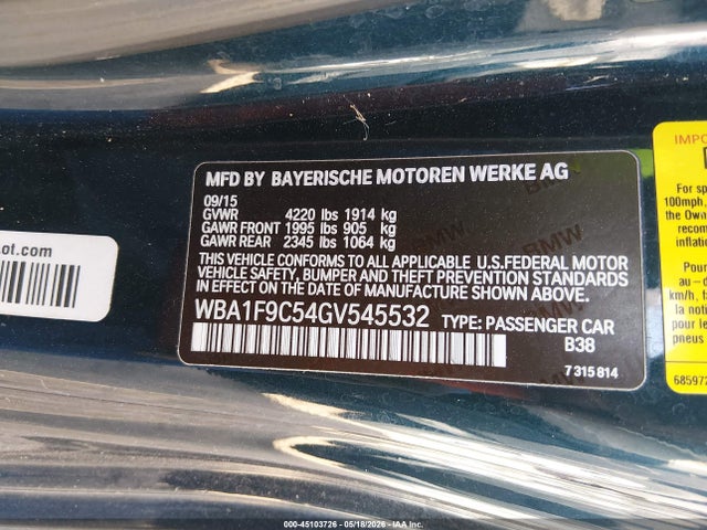 2016 Bmw 228i მანქანა იყიდება აუქციონზე, vin: WBA1F9C54GV545532, აუქციონის ნომერი: 45103726