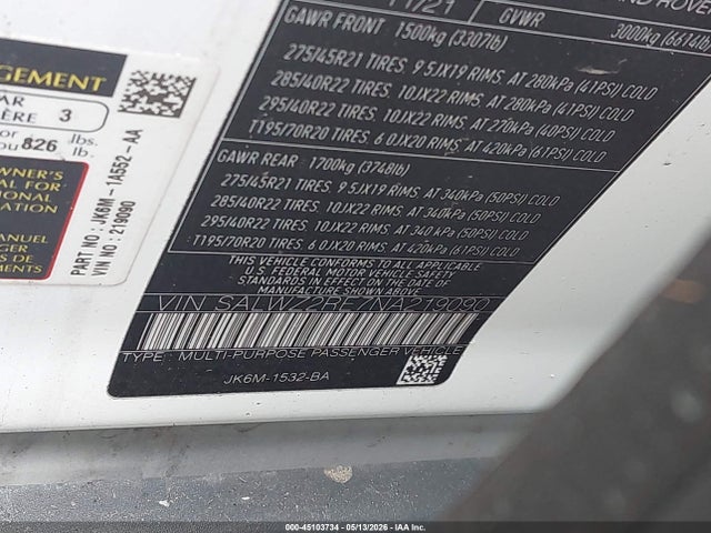Продаж на аукціоні авто 2022 Land Rover Range Rover Sport Svr/svr Carbon Edition, vin: SALWZ2RE7NA219090, номер лоту: 45103734