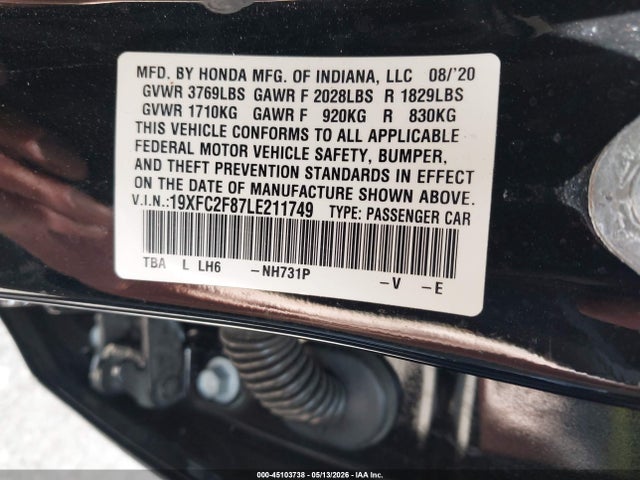Продаж на аукціоні авто 2020 Honda Civic Sport, vin: 19XFC2F87LE211749, номер лоту: 45103738