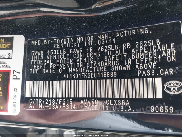 Продаж на аукціоні авто 2014 Toyota Camry Hybrid Se Limited Edition, vin: 4T1BD1FK5EU118889, номер лоту: 45103741