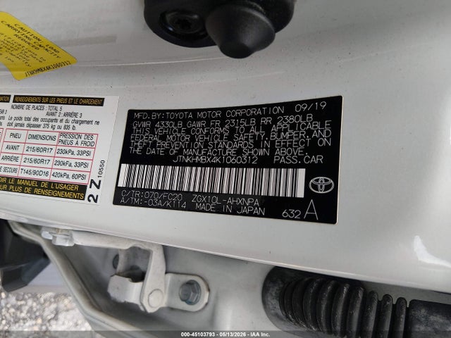 2019 Toyota C-hr Le მანქანა იყიდება აუქციონზე, vin: JTNKHMBX4K1060312, აუქციონის ნომერი: 45103793