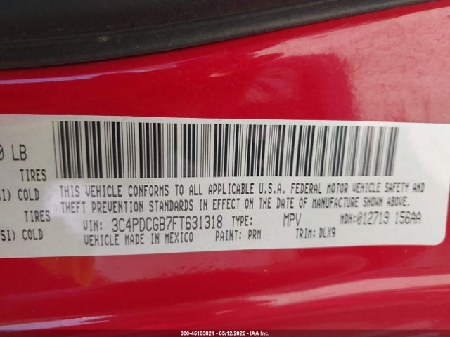 Продаж на аукціоні авто 2015 Dodge Journey Crossroad, vin: 3C4PDCGB7FT631318, номер лоту: 45103821