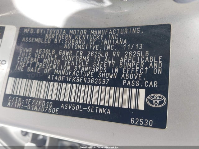 Продаж на аукціоні авто 2014 Toyota Camry Le, vin: 4T4BF1FK8ER362097, номер лоту: 45103828