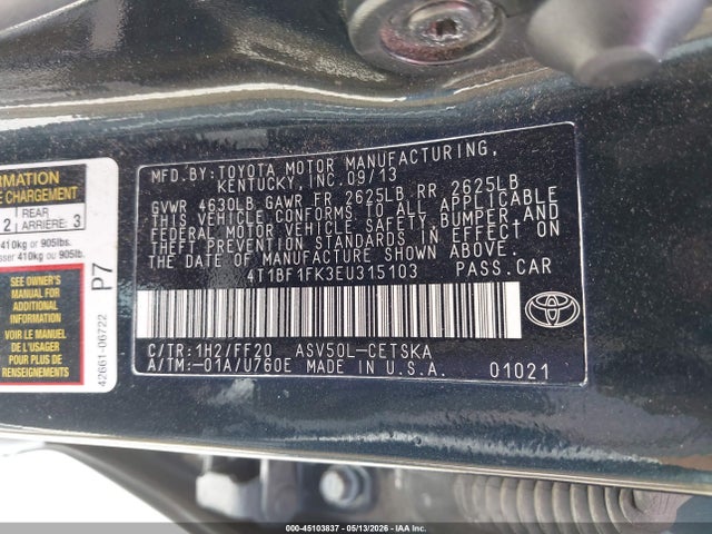 Aukcja sprzedaży 2014 Toyota Camry Se, vin: 4T1BF1FK3EU315103, numer aukcji: 45103837